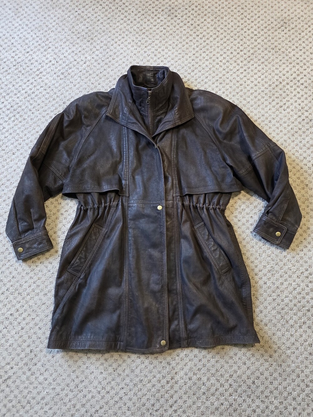 Vintage Wilsons Dark Brown Leather Trench Jacket with Cinch Waist